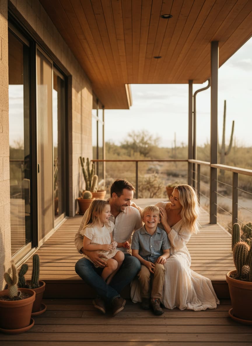 An Arizona family together at their desert home